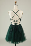 Tirantes de Espagueti Verde Oscuro Vestido Corto de Cóctel