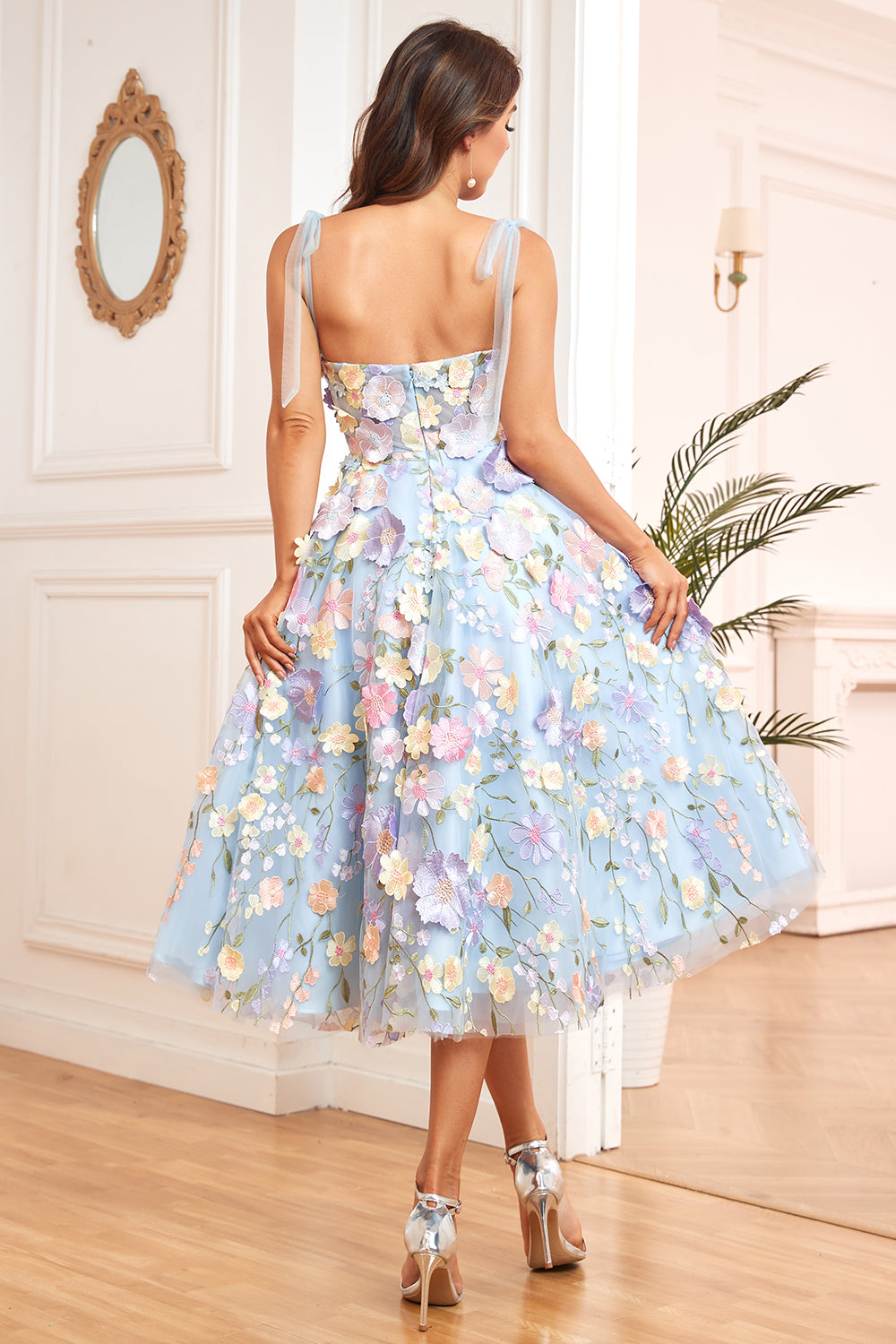 Púrpura A Línea Vestido de Fiesta Con Flores 3D