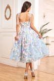 Púrpura A Línea Vestido de Fiesta Con Flores 3D