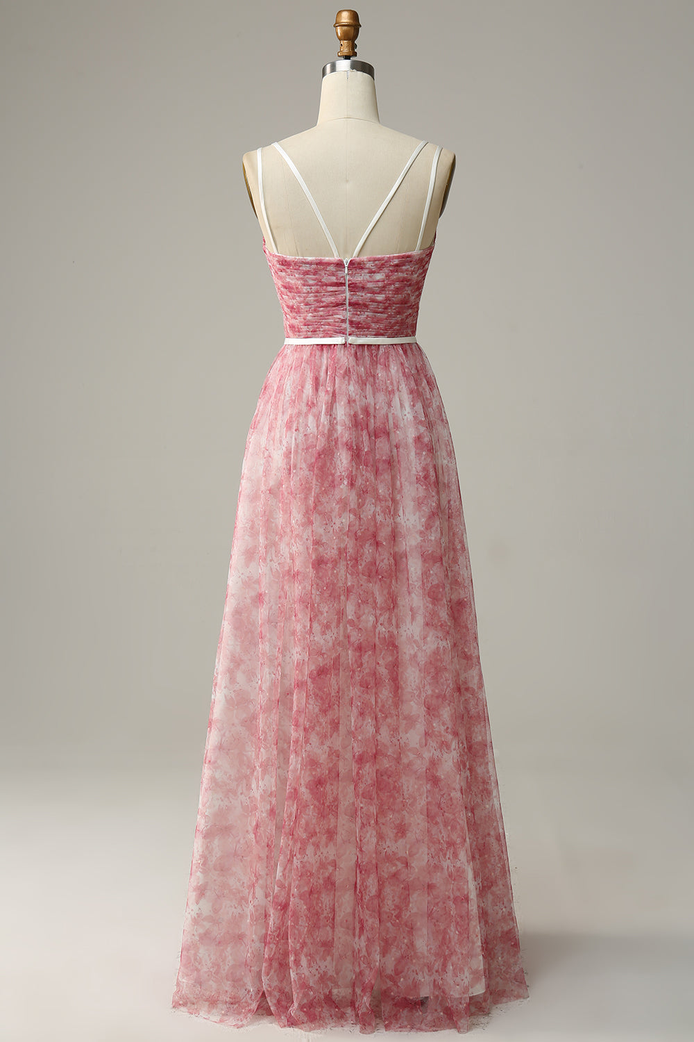 Vestido de dama de honor largo de tul con estampado azul A-Line