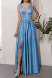 Vestido largo satinado dorado