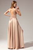 Vestido largo satinado dorado