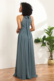 Vestido de dama de honor larga gris halter con hendidura