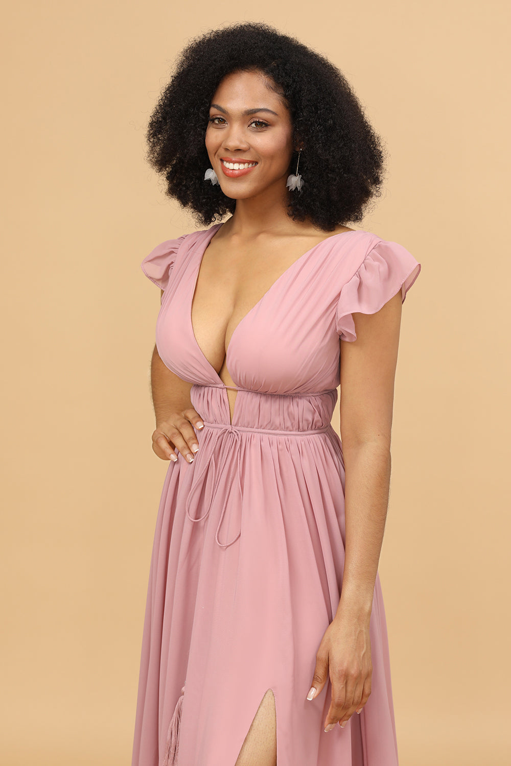 Rosa Cuello V Vestido de dama de honor