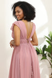 Rosa Cuello V Vestido de dama de honor