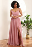Rosa Vestido de dama de honor con encaje