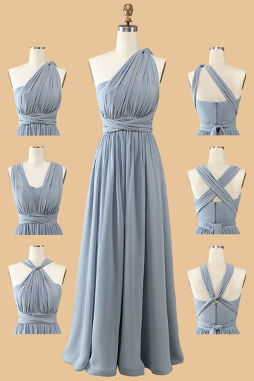 A Línea Un Hombro Halter Gris Azul Vestido de Dama de Honor