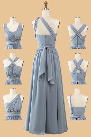 A Línea Un Hombro Halter Gris Azul Vestido de Dama de Honor