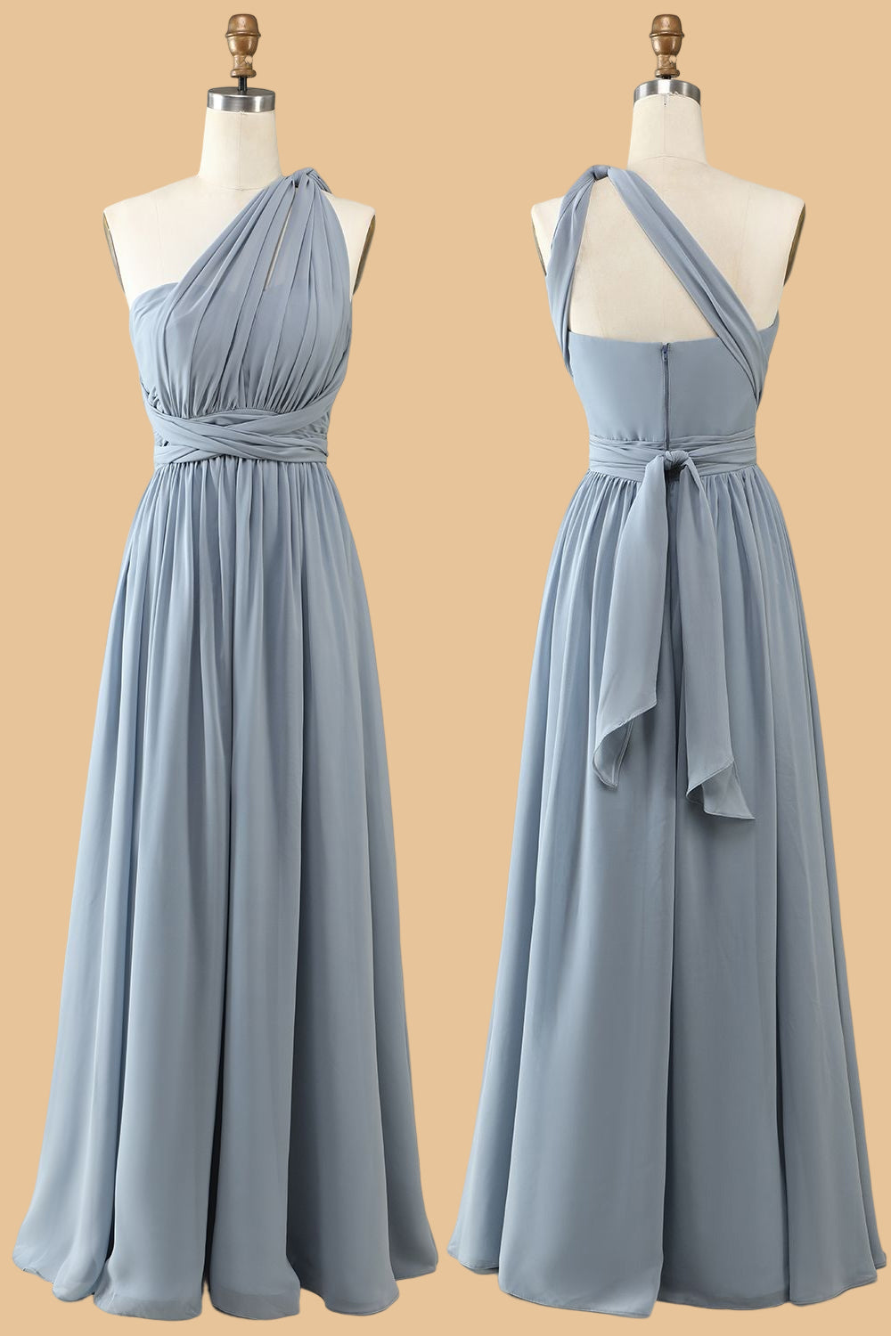 A Línea Un Hombro Halter Gris Azul Vestido de Dama de Honor