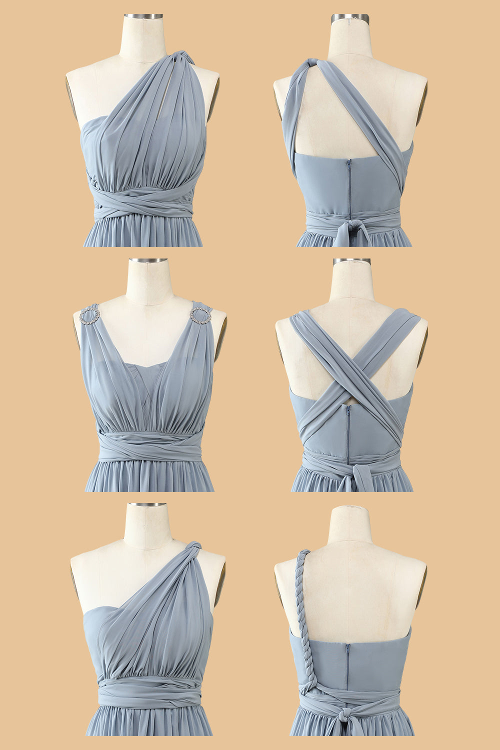 A Línea Un Hombro Halter Gris Azul Vestido de Dama de Honor