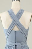 A Línea Un Hombro Halter Gris Azul Vestido de Dama de Honor