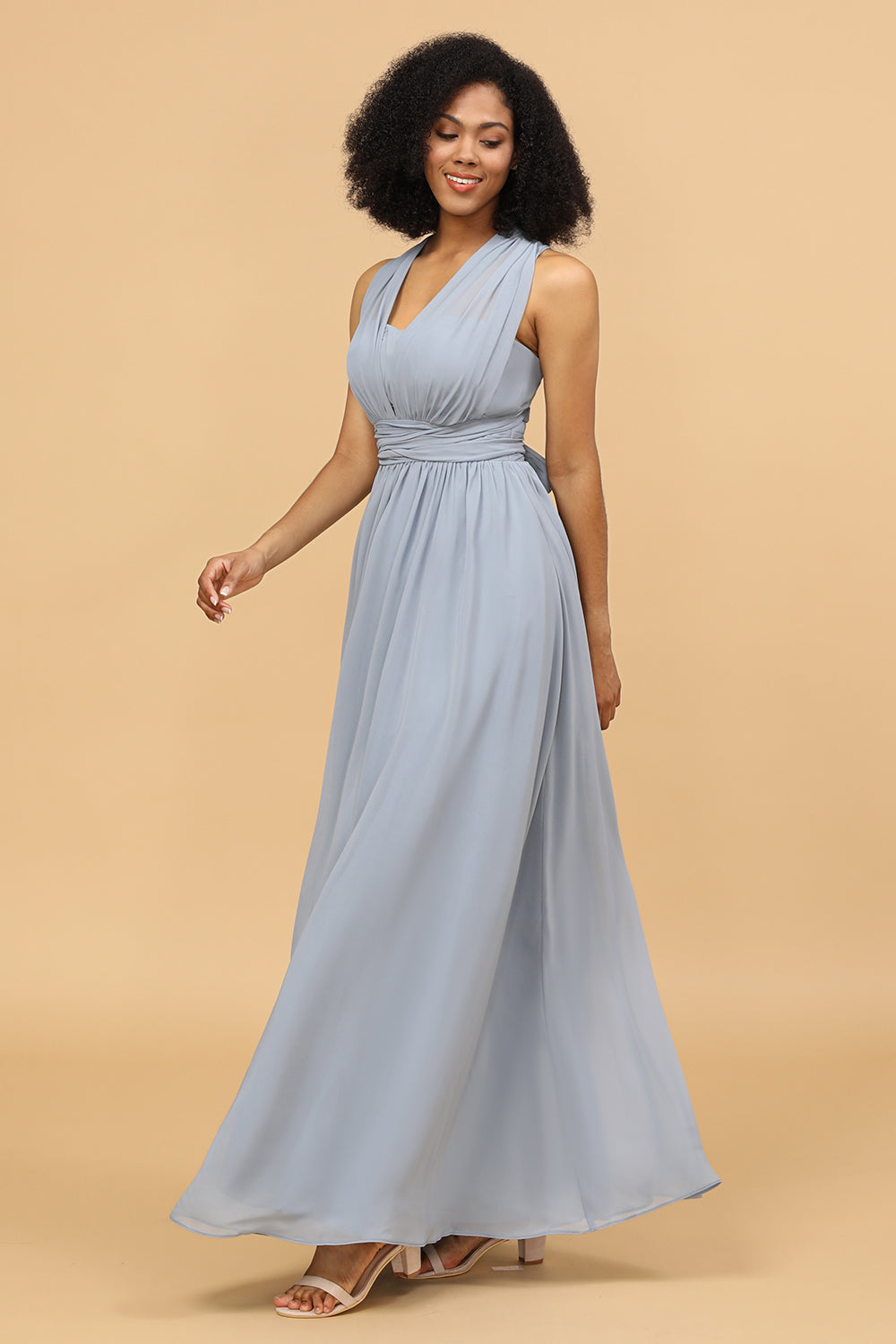 Gris Azul Vestido Largo de Dama de Honor