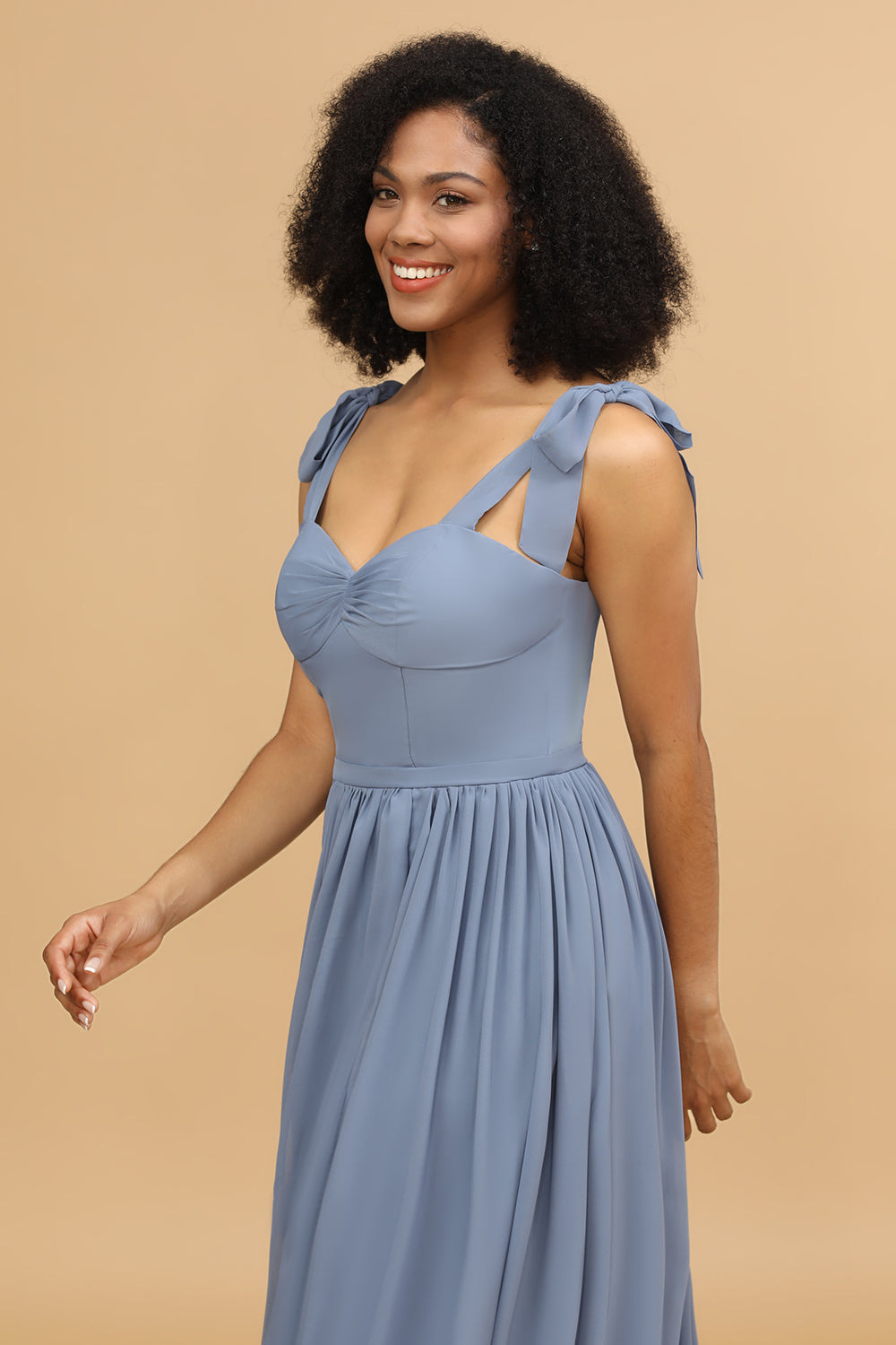 Gris Azul Espagueti Correas Largo Vestido de Dama de Honor