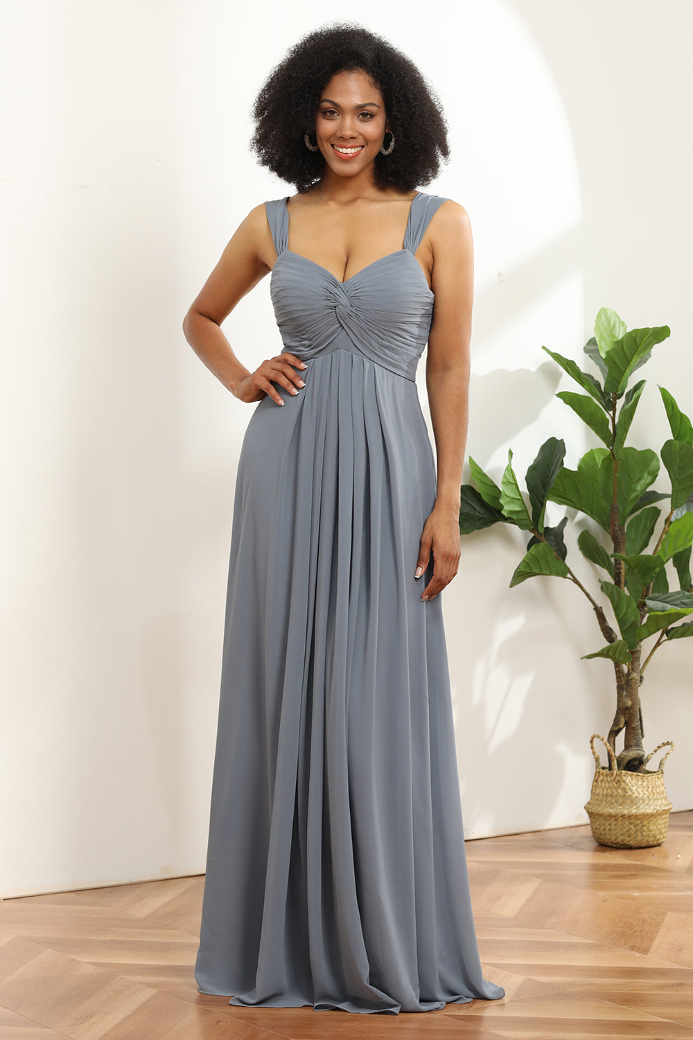 Vestido de dama de honor gasa fuera del hombro