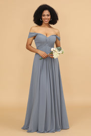 Vestido de dama de honor gasa fuera del hombro