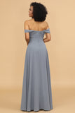 Vestido de dama de honor gasa fuera del hombro