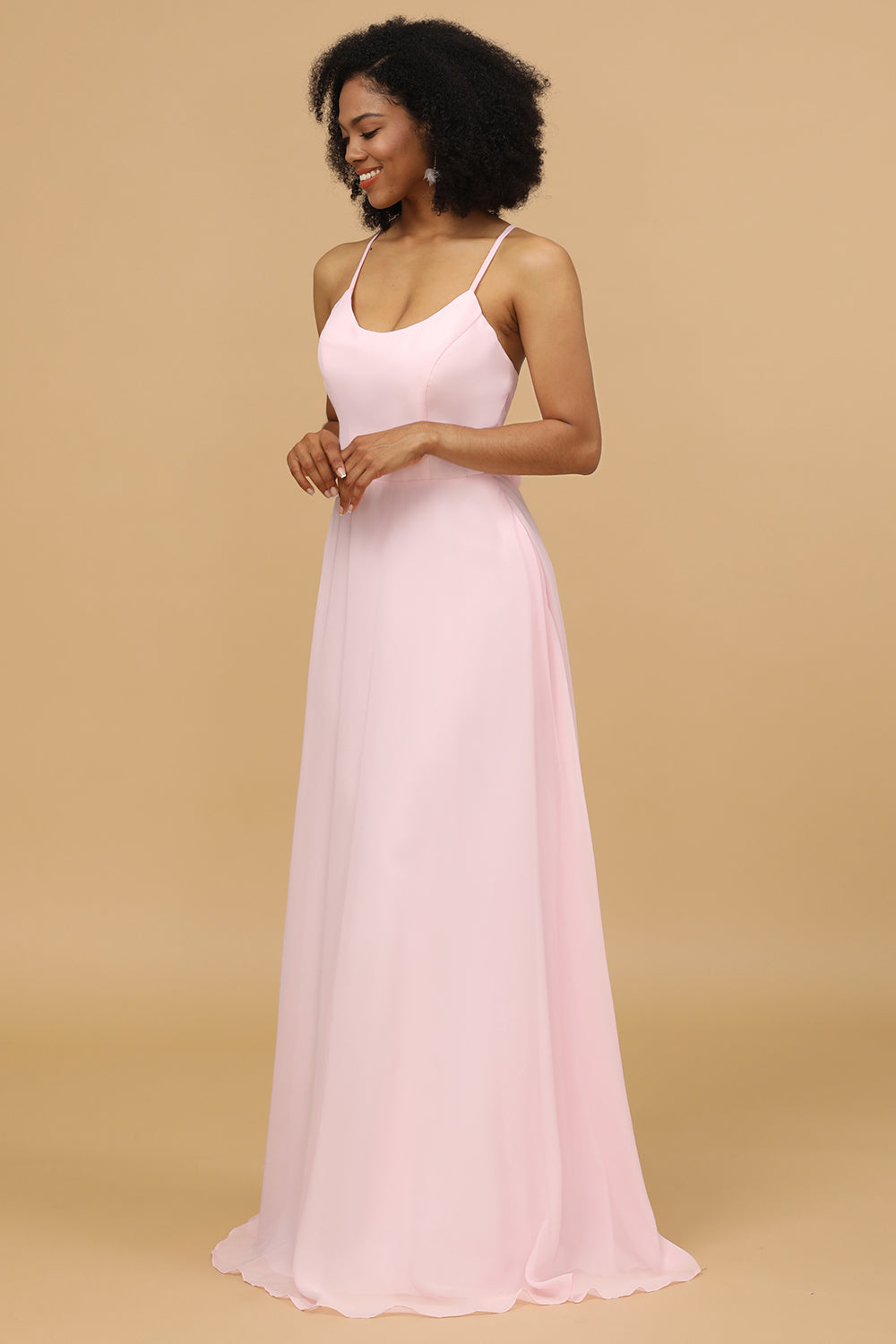 Tirantes de espagueti rosa chiffón vestido de dama de honor