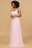 Tirantes de espagueti rosa chiffón vestido de dama de honor
