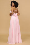 Tirantes de espagueti rosa chiffón vestido de dama de honor