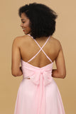 Tirantes de espagueti rosa chiffón vestido de dama de honor