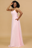 Tirantes de espagueti rosa chiffón vestido de dama de honor