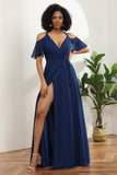 Marino Vestido de dama de honor con hendidura