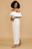 Vestido de dama de honor satén blanco fuera del hombro