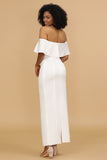 Vestido de dama de honor satén blanco fuera del hombro