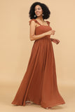 Terracotta chifón Vestido de dama de honor con volantes