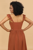 Terracotta chifón Vestido de dama de honor con volantes