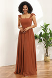 Terracotta chifón Vestido de dama de honor con volantes