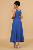Azul Real Cuello en V Chiffó’n Vestido de dama de honor
