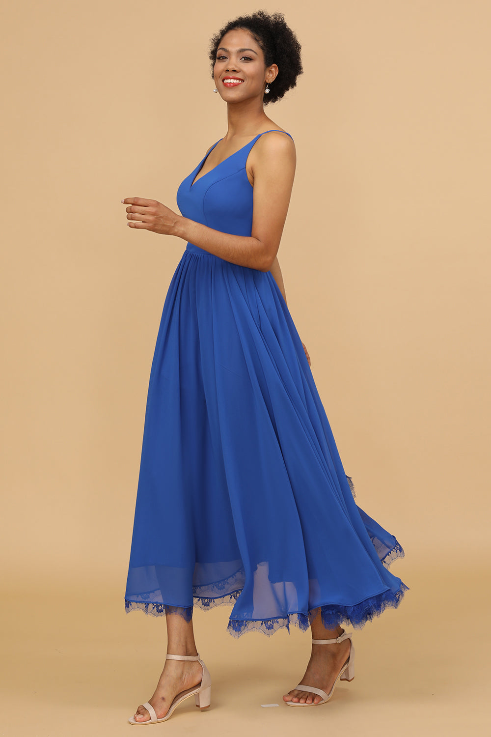 Azul Real Cuello en V Chiffó’n Vestido de dama de honor