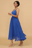 Azul Real Cuello en V Chiffó’n Vestido de dama de honor