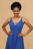 Azul Real Cuello en V Chiffó’n Vestido de dama de honor