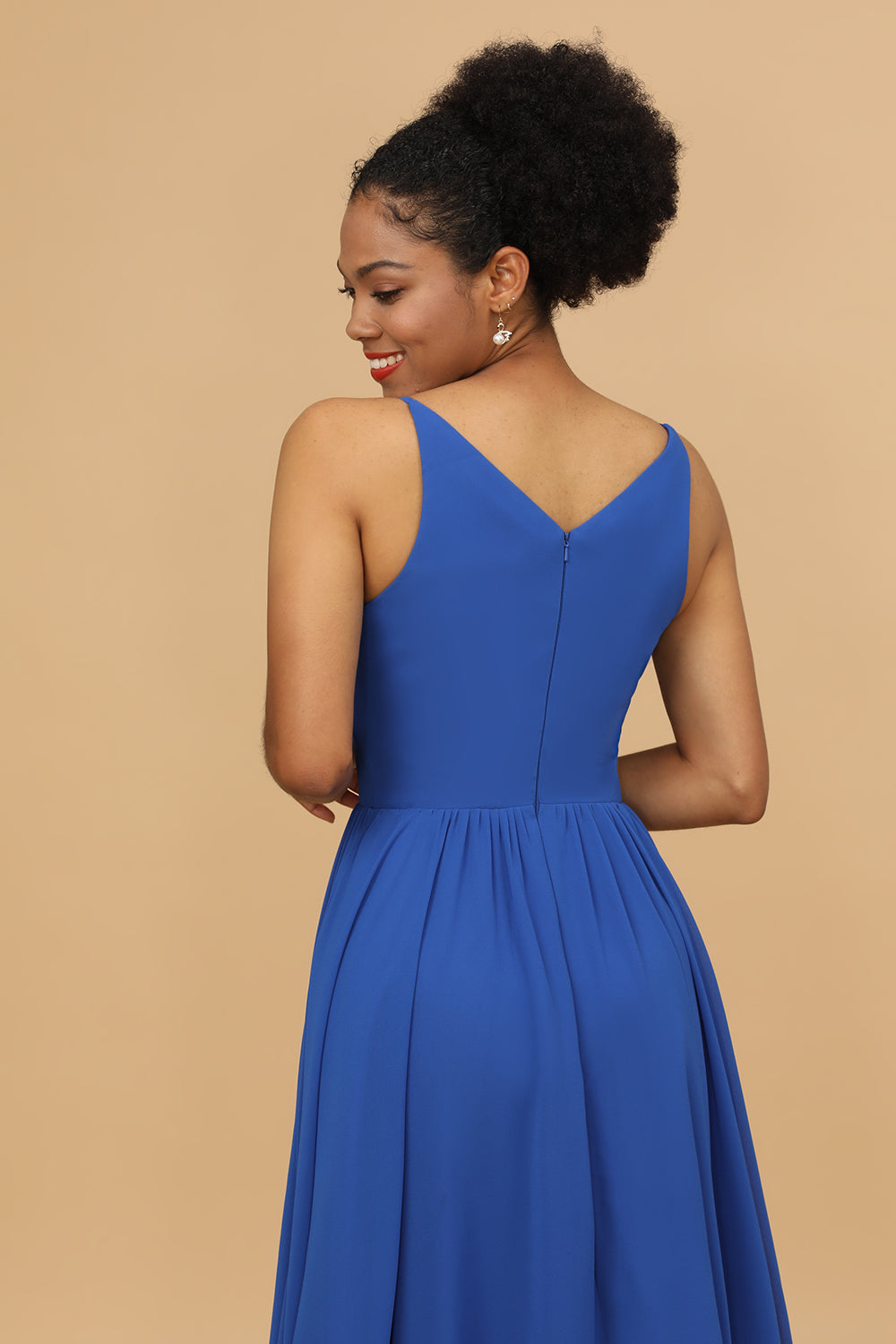 Azul Real Cuello en V Chiffó’n Vestido de dama de honor