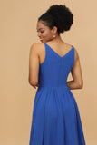 Azul Real Cuello en V Chiffó’n Vestido de dama de honor