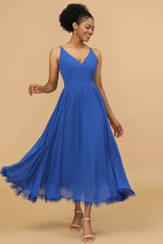 Azul Real Cuello en V Chiffó’n Vestido de dama de honor