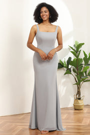 Gris Vestido de dama de honor sirena cuello cuadrado