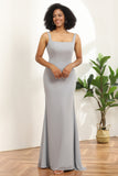 Gris Vestido de dama de honor sirena cuello cuadrado