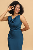 Azul Satén Vestido de dama de honor