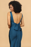 Azul Satén Vestido de dama de honor