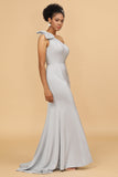 Vestido de dama de honor un hombro gris