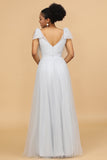 Vestido de dama de honor tul gris cuello en V Escote A