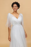 Vestido de dama de honor tul gris cuello en V Escote A