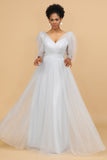 Vestido de dama de honor tul gris cuello en V Escote A