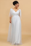 Vestido de dama de honor tul gris cuello en V Escote A