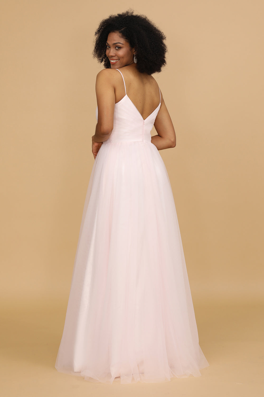 Espagueti Correas Rosa Tul Vestido de Dama de Honor