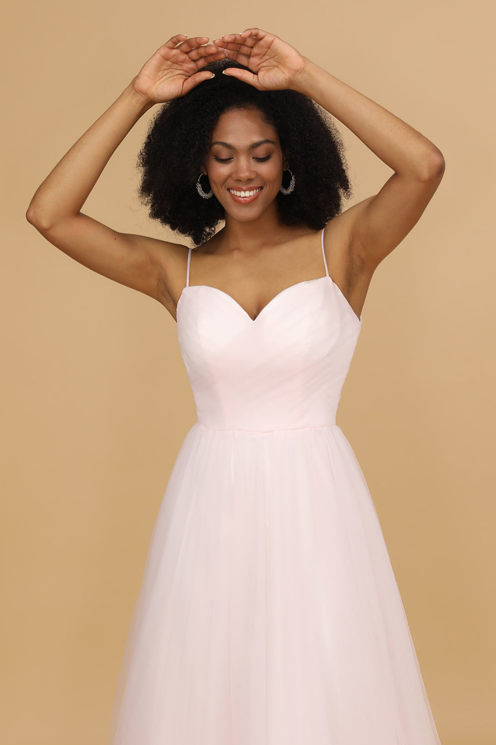 Espagueti Correas Rosa Tul Vestido de Dama de Honor