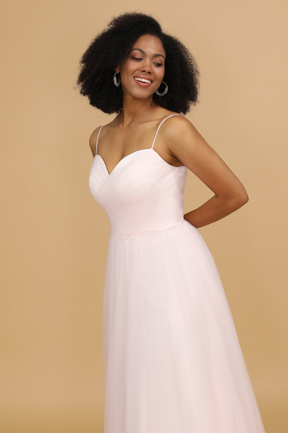 Espagueti Correas Rosa Tul Vestido de Dama de Honor